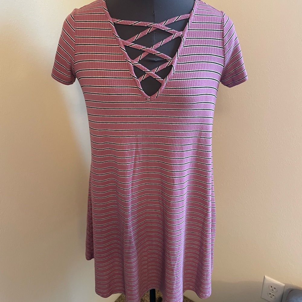 Pink with black stripe skater dress